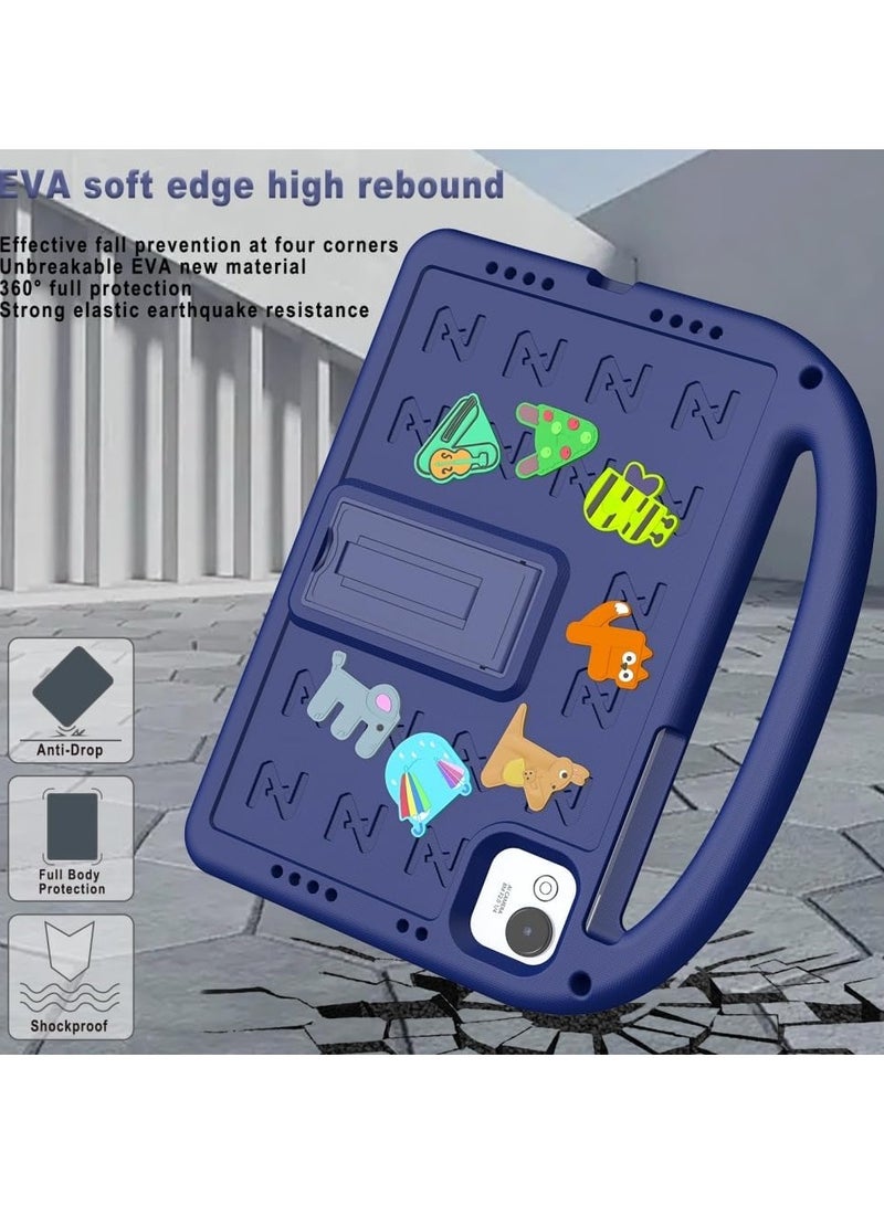Kids Case for Honor Pad X9a 11.5 inch 2025 Tablet 【Kids Friendly】 DIY Cute Cartoon Lightweight EVA Portable Handle Stand Shockproof Cover with Shoulder Strap (Navy Blue) - Image 5